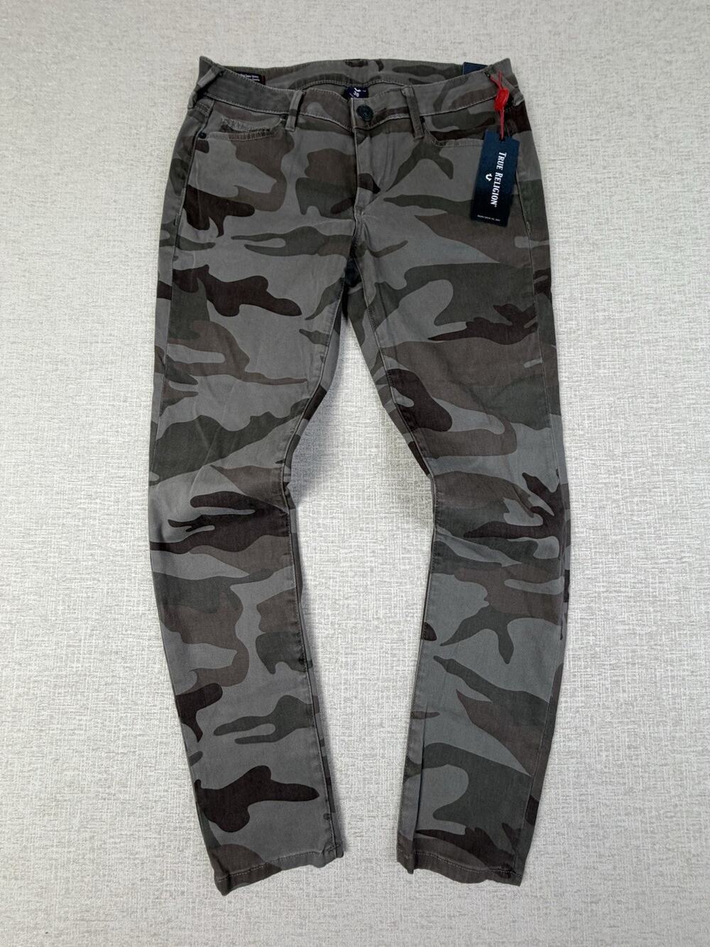 True Religion Casey Camo Pants Women’s 30 Olive Low Rise Super Skinny NWT
